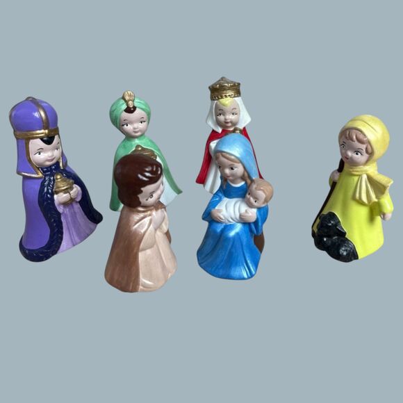 Handmade Ceramic Nativity Set 6pc Hand Painted Figures Vintage Christmas Decor - Picture 1 of 9